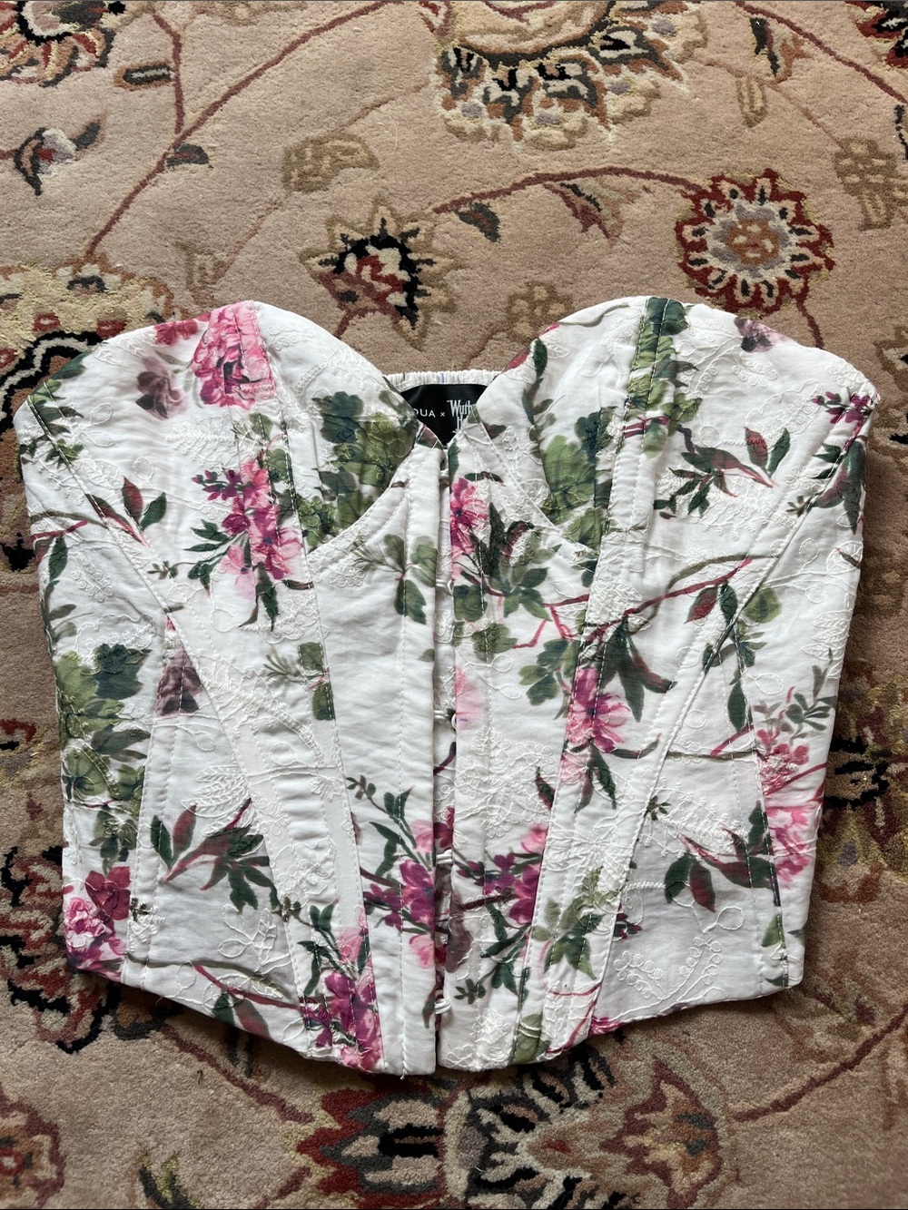 Aqua x Wuthering Heights Strapless Floral Corset Camisole with Pink & Green